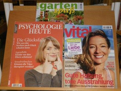 3 Zeitschriften auf Zeitschriftenständer